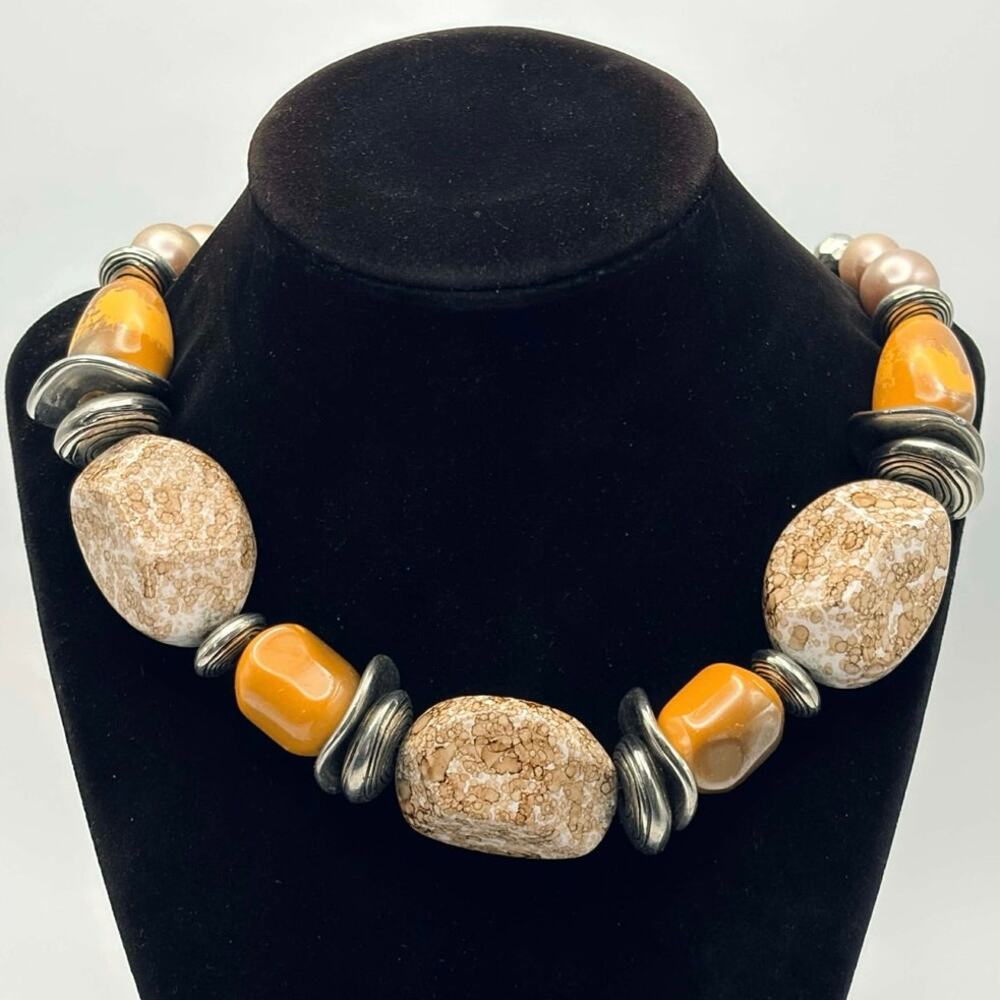 Cream & Orange Stone Necklace